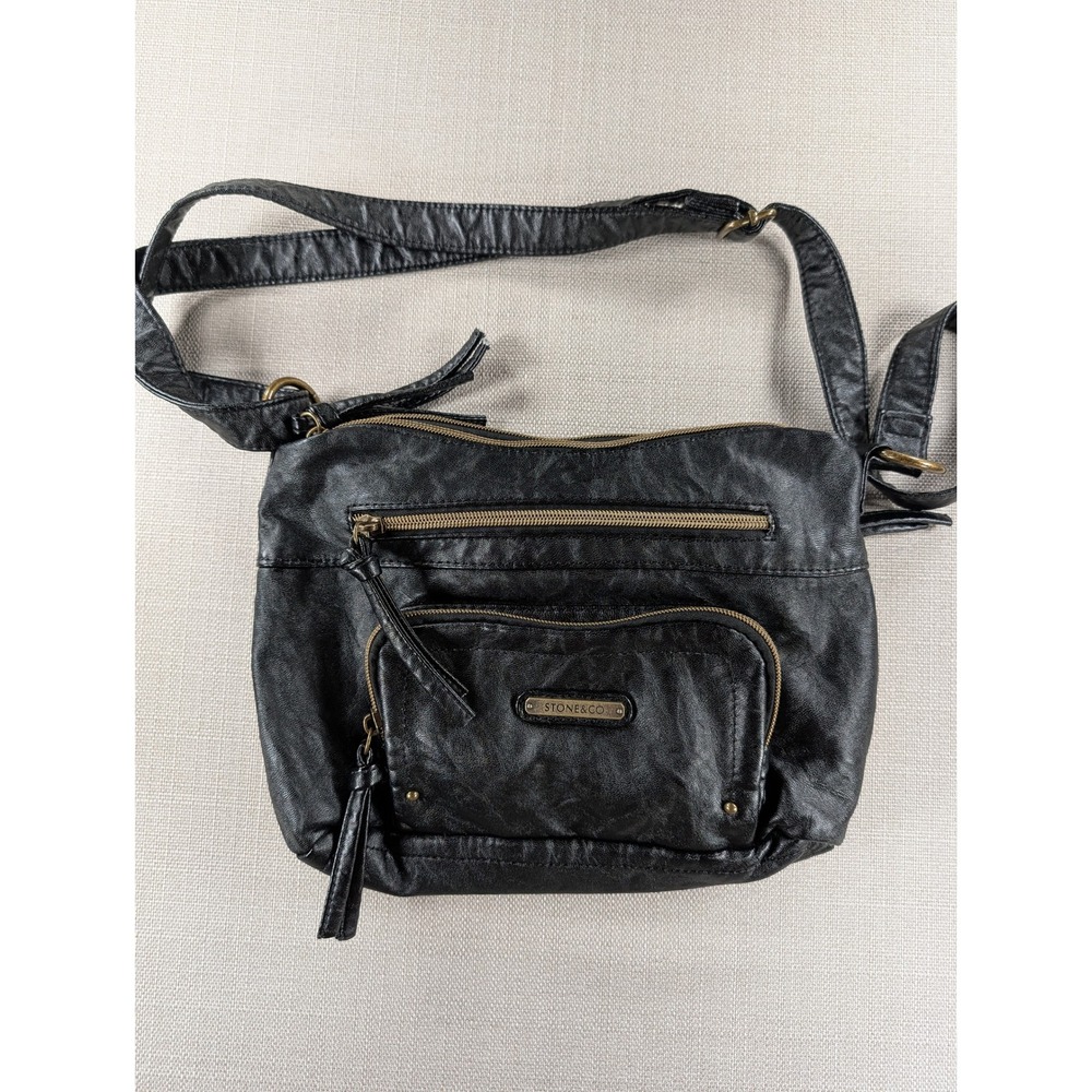 Stone & Co Black Vegan Leather Multi‎ Compartment Crossbody Bag 69893-KO
